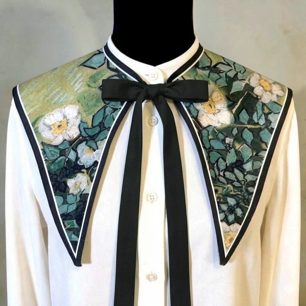 New Fine Art Print Detachable Collar Neck Scarf Van Gogh White Roses Sailor‎ Bib